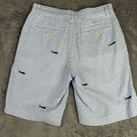 Vineyard Vines Seersucker Club Shorts‎ Men's 28 Blue White Striped Swordfish 9" - Picture 2 of 9